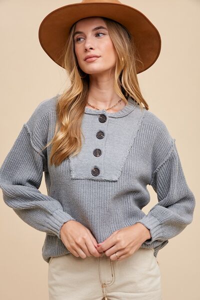 Annie Wear Half Button Ribbed Hem Sweater - Pistols 'n Petticoats - #westernboutique# - #westernfashion#