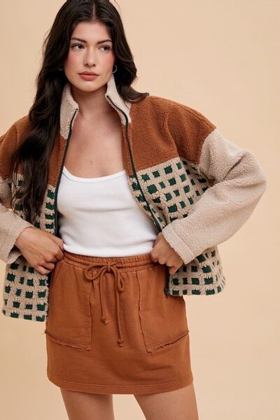 Annie Wear Plaid Zip Up Drop Shoulder Sherpa Jacket - Pistols 'n Petticoats - #westernboutique# - #westernfashion#
