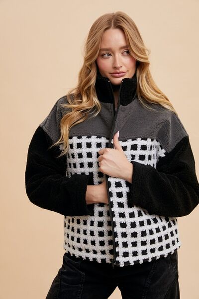 Annie Wear Plaid Zip Up Drop Shoulder Sherpa Jacket - Pistols 'n Petticoats - #westernboutique# - #westernfashion#