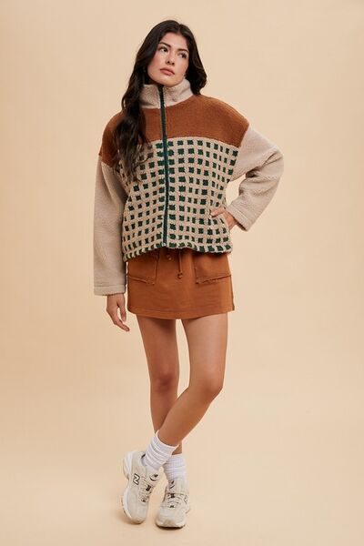 Annie Wear Plaid Zip Up Drop Shoulder Sherpa Jacket - Pistols 'n Petticoats - #westernboutique# - #westernfashion#
