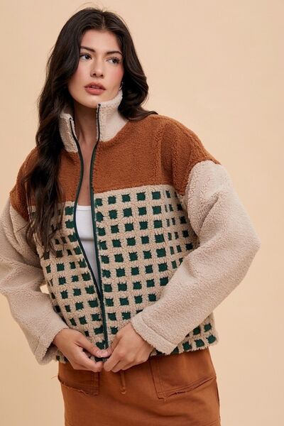 Annie Wear Plaid Zip Up Drop Shoulder Sherpa Jacket - Pistols 'n Petticoats - #westernboutique# - #westernfashion#