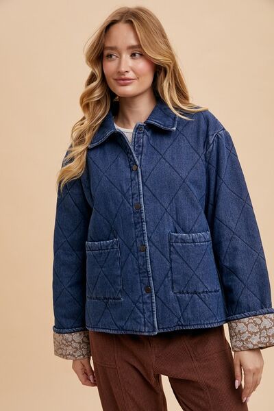 Annie Wear Quilted Printed Lining Snap Down Denim Jacket - Pistols 'n Petticoats - #westernboutique# - #westernfashion#