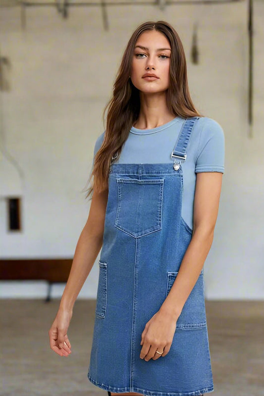 Annie Wear Wide Strap Denim Overall Dress with Pockets - Pistols 'n Petticoats - #westernboutique# - #westernfashion#