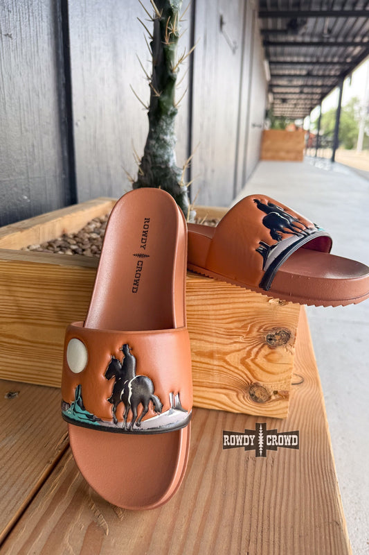 BROWN Saddle Bum Slides - Pistols 'n Petticoats - western boutique - womens western wear - western wear womens