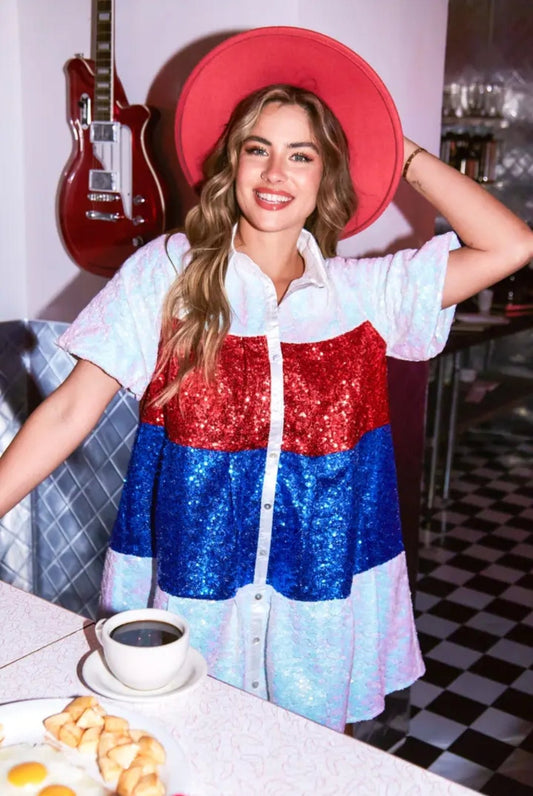 Color Block Sequin Mini Dress - 4th of july outfit - Pistols 'n Petticoats - #westernboutique# - #westernfashion#