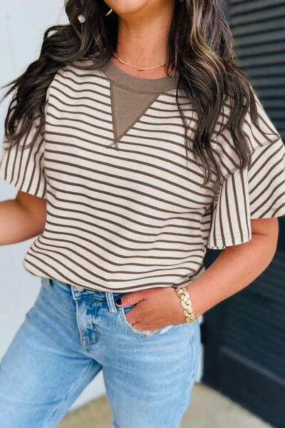Contrast Striped Ruffle Short Sleeve Top - Pistols 'n Petticoats - #westernboutique# - #westernfashion#