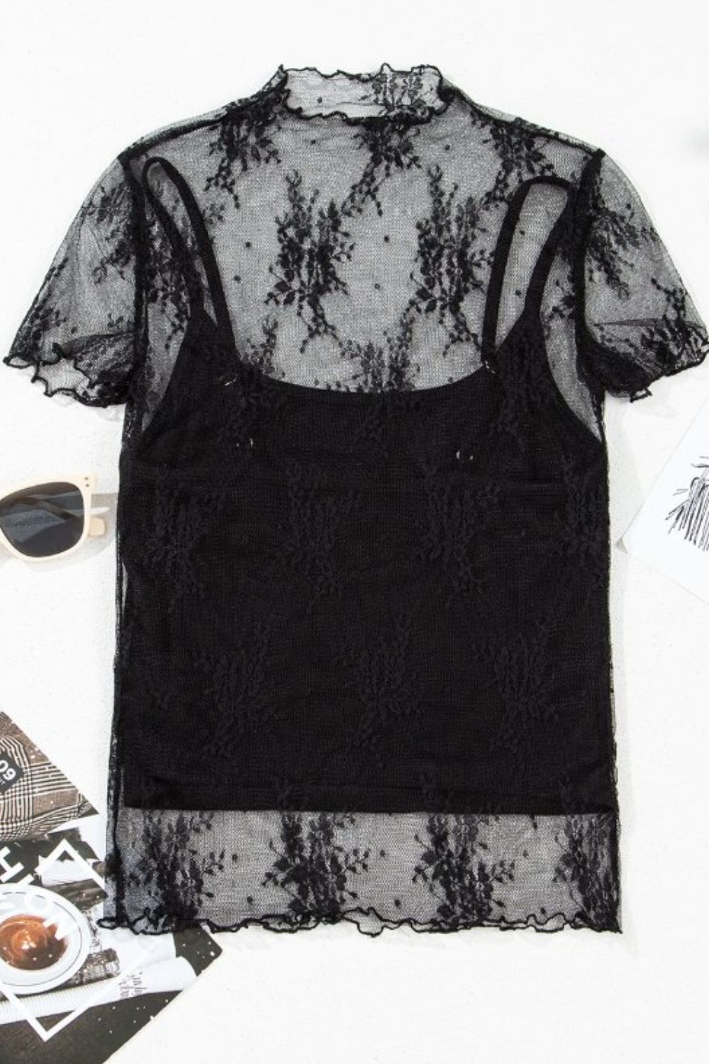 Floral Sheer Mesh Short Sleeve Top and Cami Set - Pistols 'n Petticoats - #westernboutique# - #westernfashion#