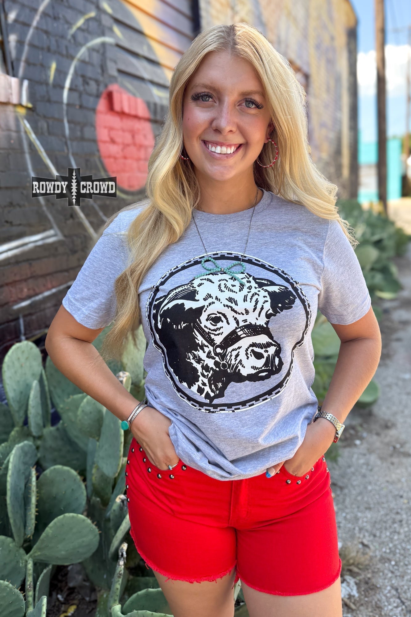 Happy Hereford Tee - GREY - Pistols 'n Petticoats - western boutique - womens western wear - western wear womens