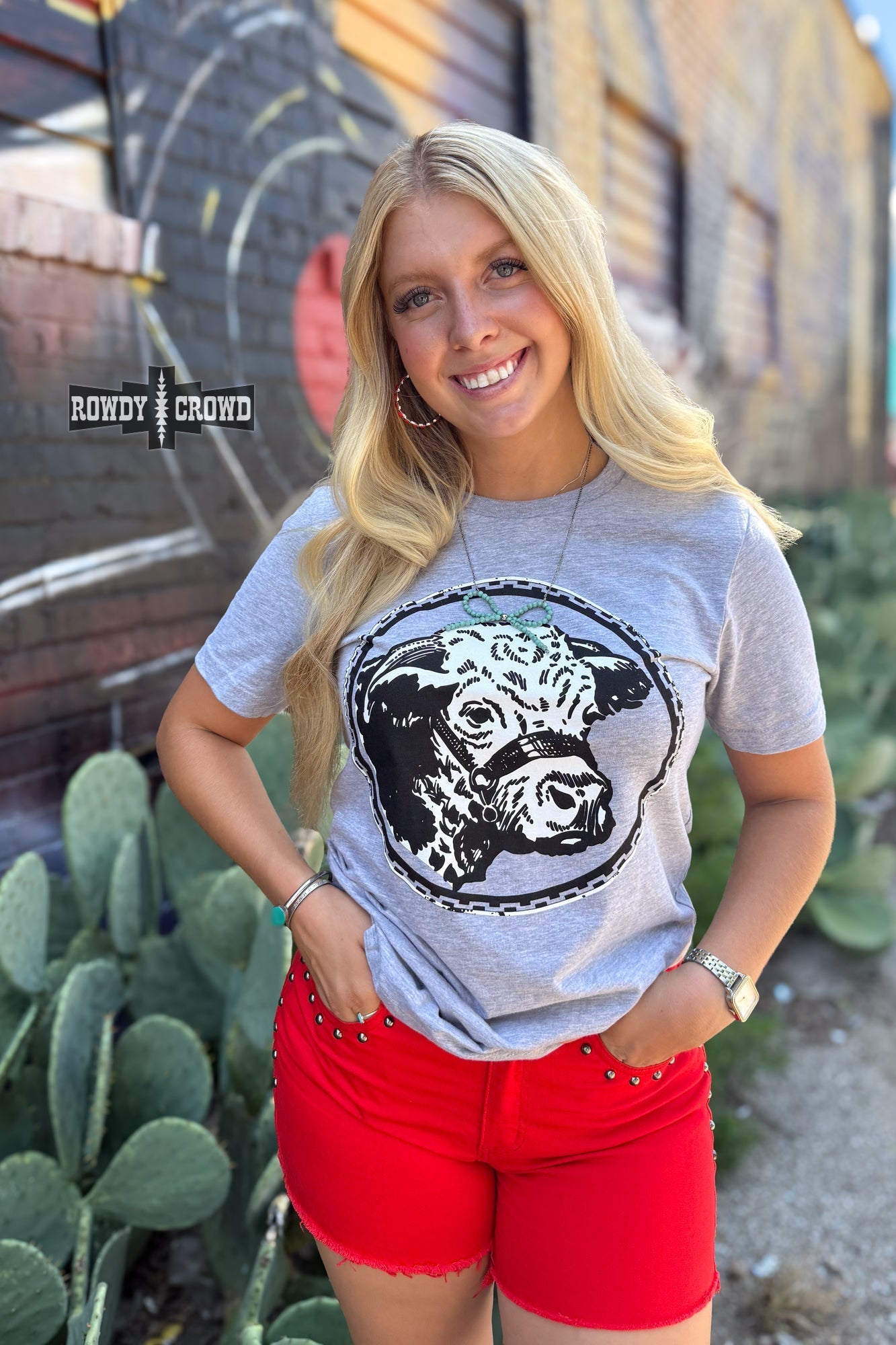 Happy Hereford Tee - GREY - Pistols 'n Petticoats - western boutique - womens western wear - western wear womens