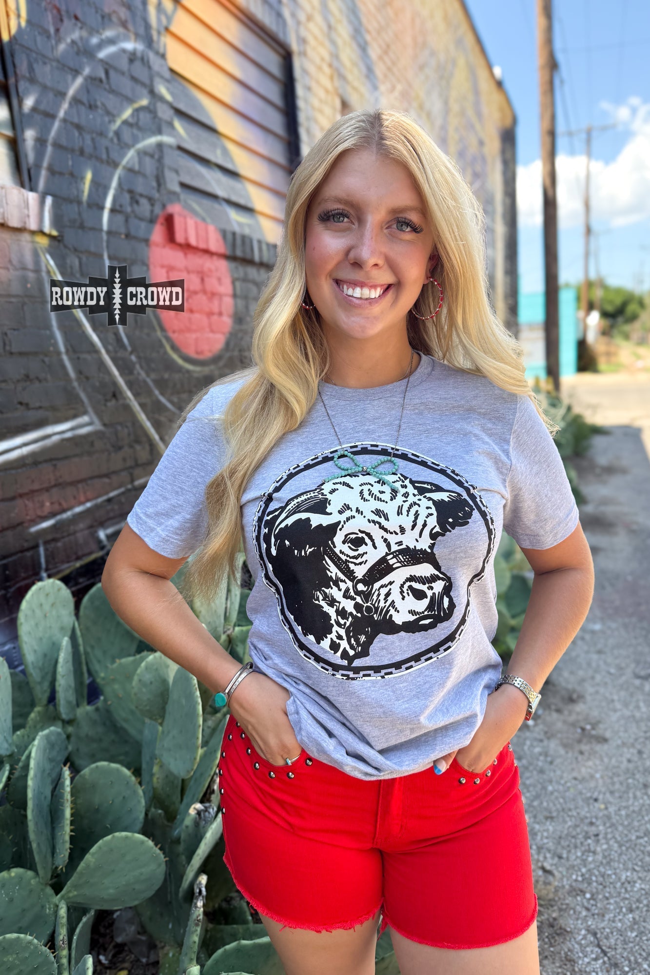 Happy Hereford Tee - GREY - Pistols 'n Petticoats - western boutique - womens western wear - western wear womens