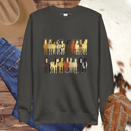 Horse Line up Unisex Premium Sweatshirt - Pistols 'n Petticoats - #westernboutique# - #westernfashion#