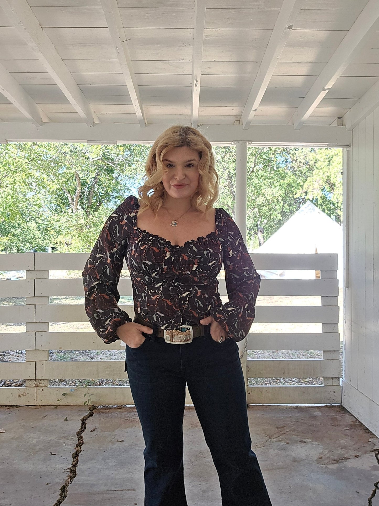Horse pattern corset blouse - Pistols 'n Petticoats - #westernboutique# - #westernfashion#