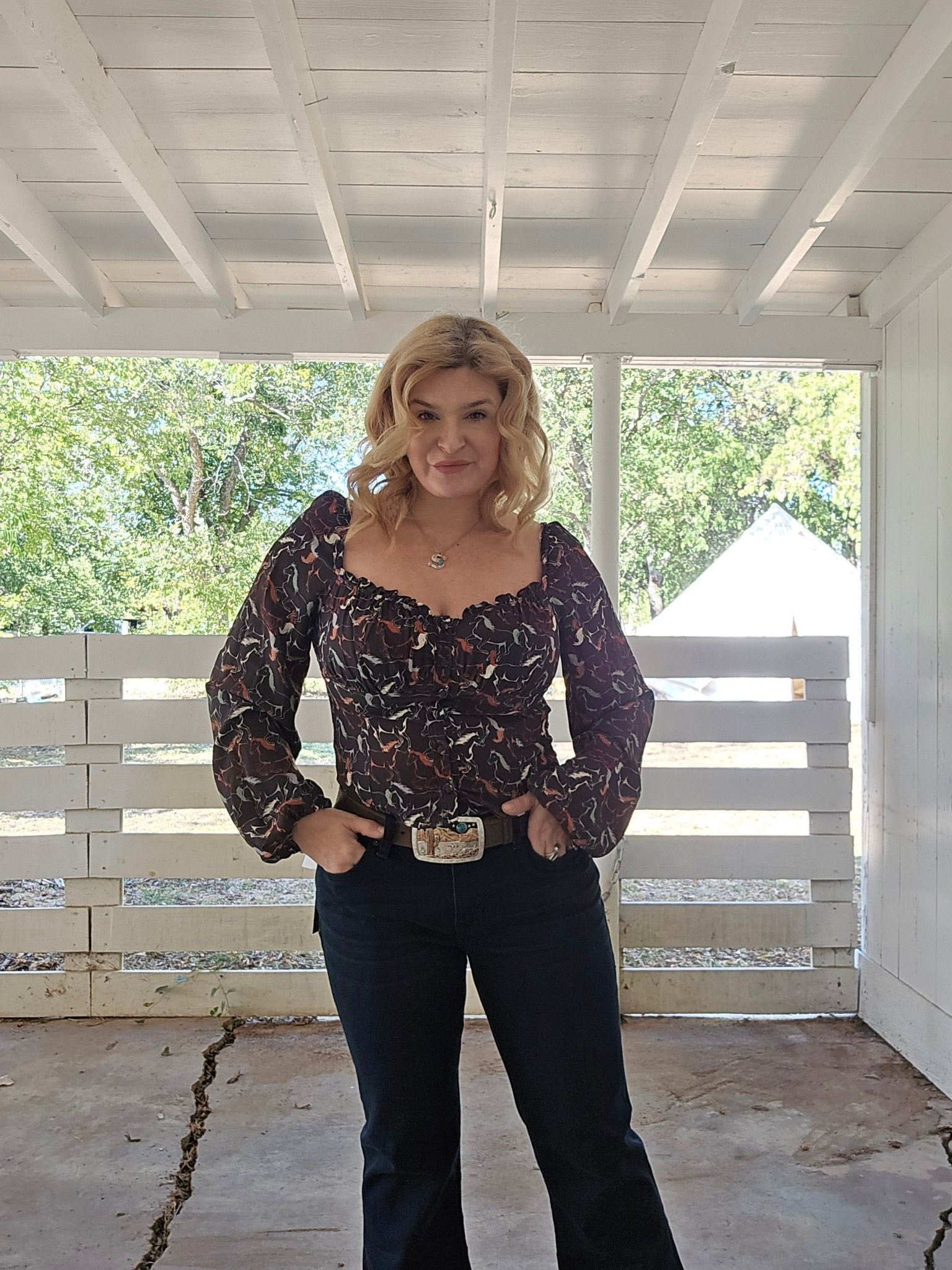 Horse pattern corset blouse - Pistols 'n Petticoats - #westernboutique# - #westernfashion#