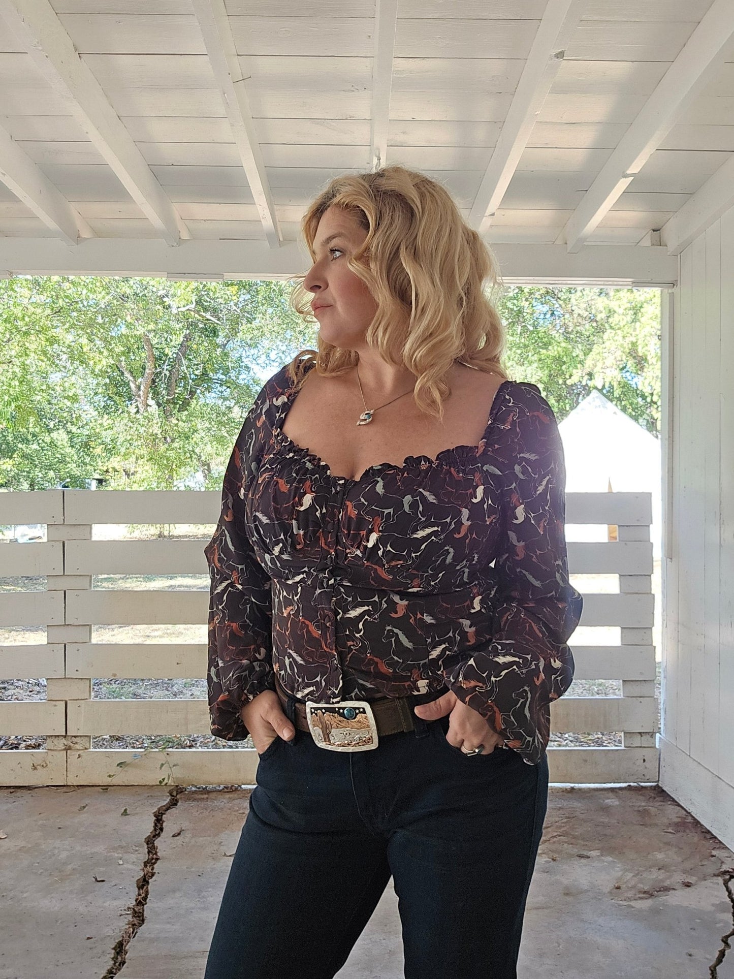 Horse pattern corset blouse - Pistols 'n Petticoats - #westernboutique# - #westernfashion#