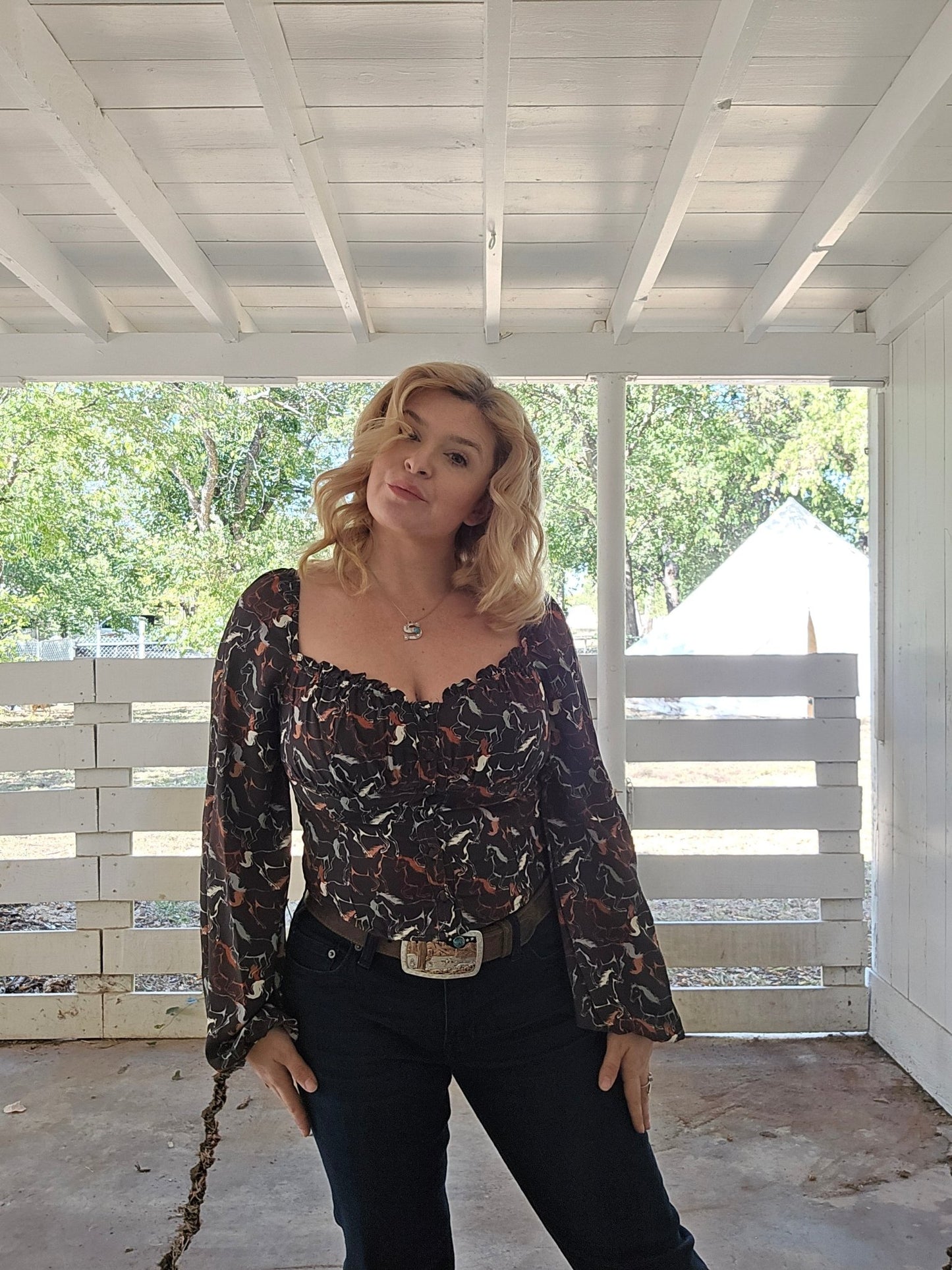 Horse pattern corset blouse - Pistols 'n Petticoats - #westernboutique# - #westernfashion#