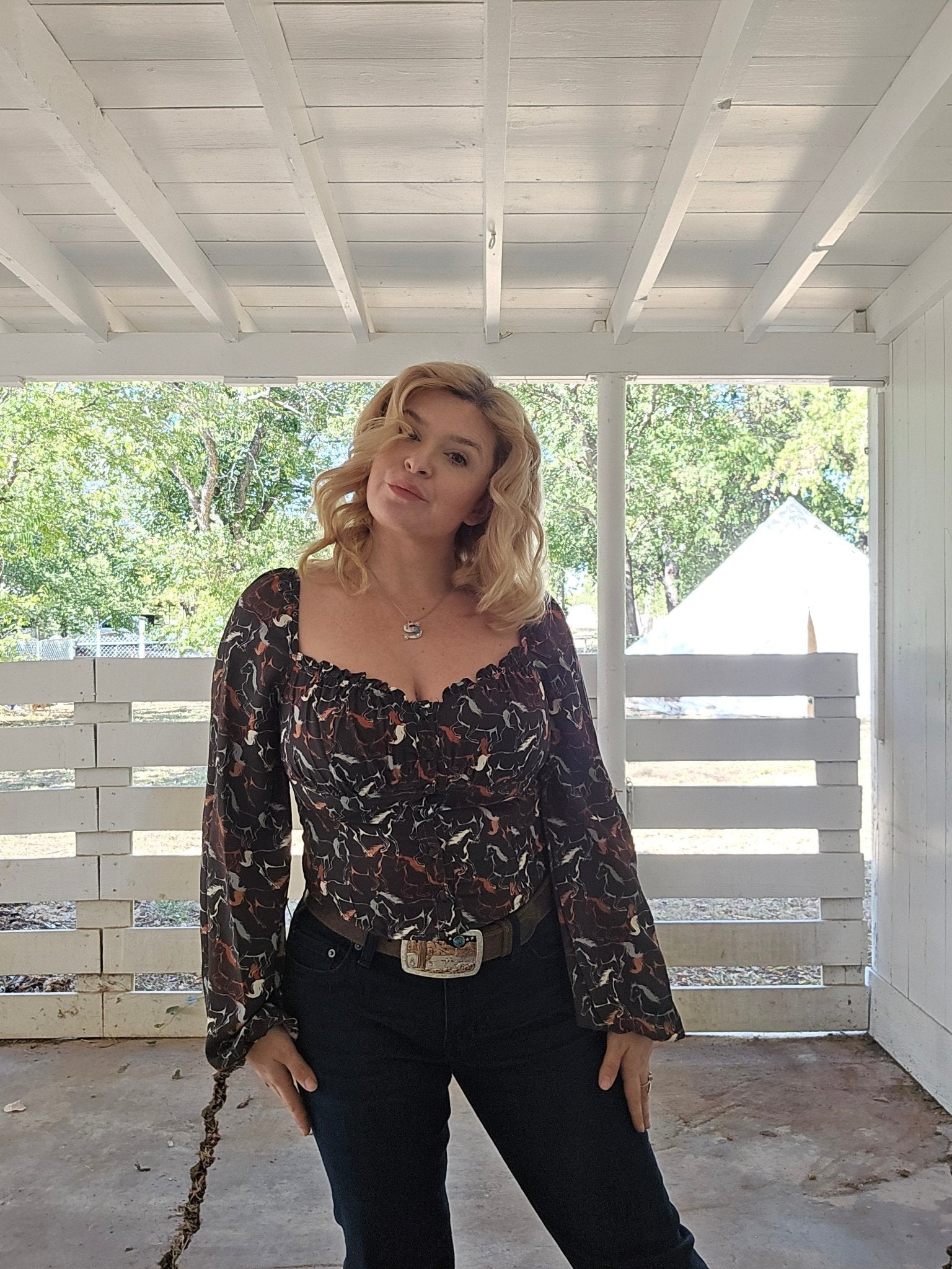 Horse pattern corset blouse - Pistols 'n Petticoats - #westernboutique# - #westernfashion#