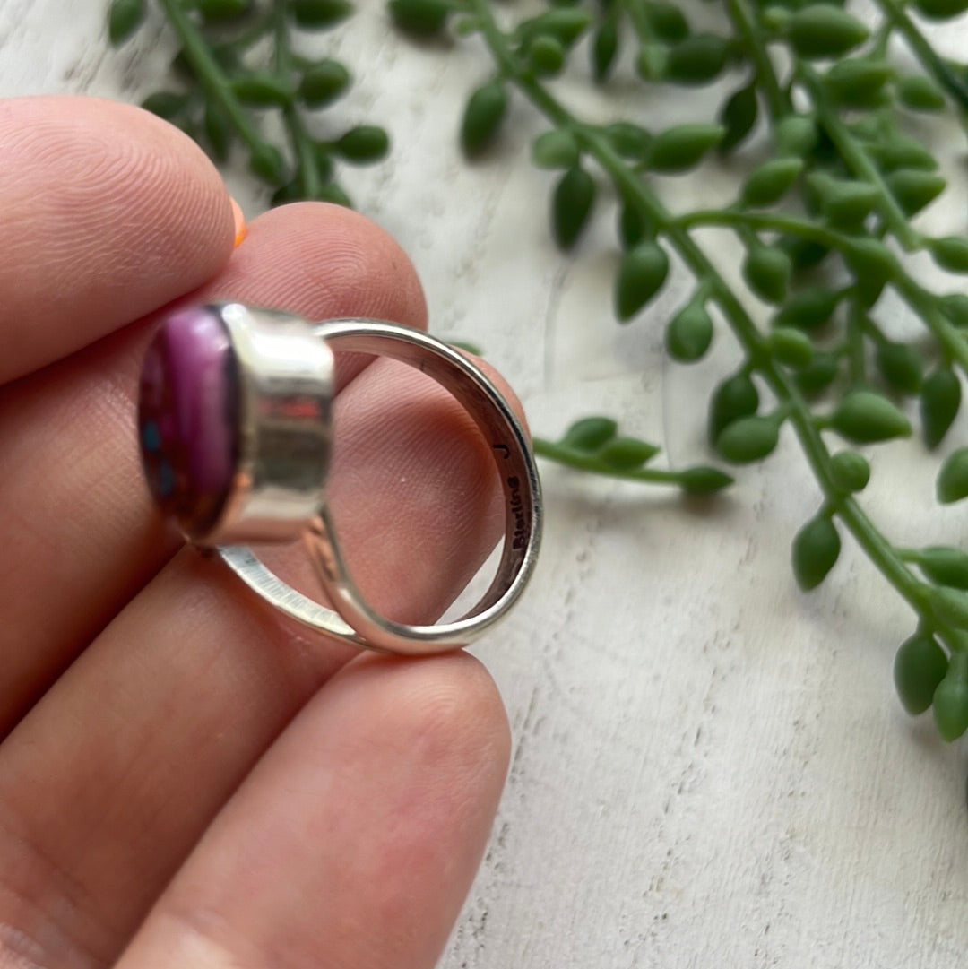 Beautiful Navajo Sterling Silver Pink Dream Adjustable Flower & Leaf Ring