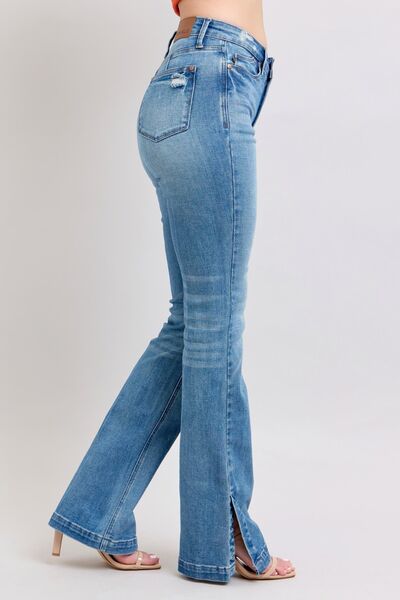 Judy Blue HW Tummy Control Vintage Wash Side Slit Slim Boot Jeans - Pistols 'n Petticoats - #westernboutique# - #westernfashion#