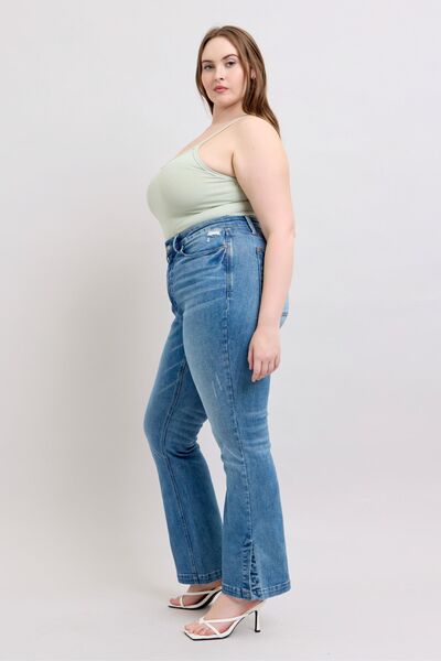 Judy Blue HW Tummy Control Vintage Wash Side Slit Slim Boot Jeans - Pistols 'n Petticoats - #westernboutique# - #westernfashion#
