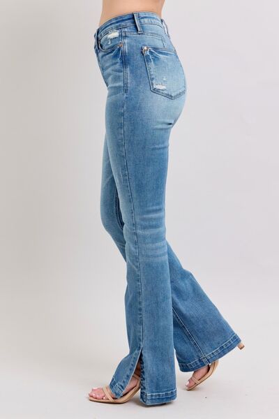Judy Blue HW Tummy Control Vintage Wash Side Slit Slim Boot Jeans - Pistols 'n Petticoats - #westernboutique# - #westernfashion#