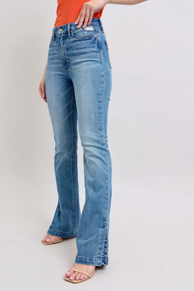 Judy Blue HW Tummy Control Vintage Wash Side Slit Slim Boot Jeans - Pistols 'n Petticoats - #westernboutique# - #westernfashion#