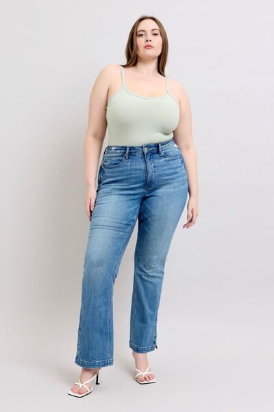 Judy Blue HW Tummy Control Vintage Wash Side Slit Slim Boot Jeans - Pistols 'n Petticoats - #westernboutique# - #westernfashion#