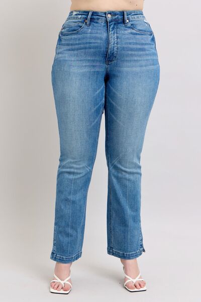 Judy Blue HW Tummy Control Vintage Wash Side Slit Slim Boot Jeans - Pistols 'n Petticoats - #westernboutique# - #westernfashion#