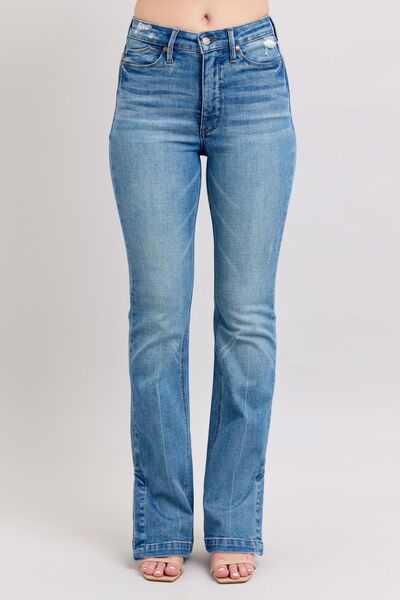 Judy Blue HW Tummy Control Vintage Wash Side Slit Slim Boot Jeans - Pistols 'n Petticoats - #westernboutique# - #westernfashion#