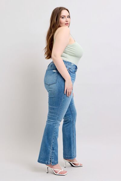 Judy Blue HW Tummy Control Vintage Wash Side Slit Slim Boot Jeans - Pistols 'n Petticoats - #westernboutique# - #westernfashion#