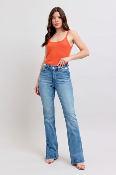 Judy Blue HW Tummy Control Vintage Wash Side Slit Slim Boot Jeans - Pistols 'n Petticoats - #westernboutique# - #westernfashion#