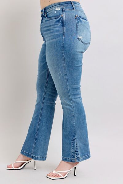 Judy Blue HW Tummy Control Vintage Wash Side Slit Slim Boot Jeans - Pistols 'n Petticoats - #westernboutique# - #westernfashion#