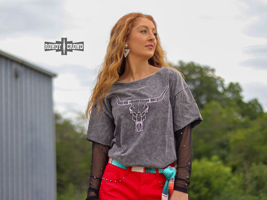Lone Star Steer Top - Pistols 'n Petticoats - western boutique - womens western wear - western wear womens