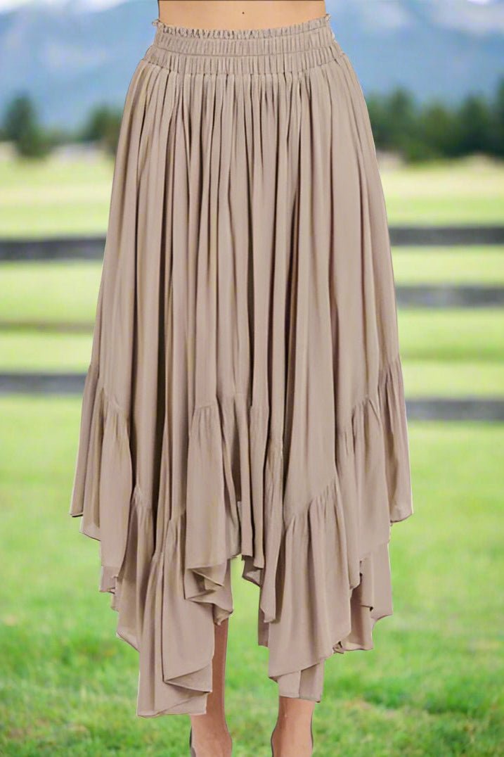 Mittoshop Handkerchief Hem Elastic Waist Pocket Midi Skirt - Pistols 'n Petticoats - #westernboutique# - #westernfashion#
