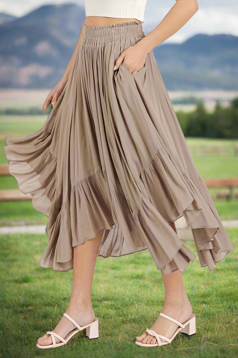 Mittoshop Handkerchief Hem Elastic Waist Pocket Midi Skirt - Pistols 'n Petticoats - #westernboutique# - #westernfashion#
