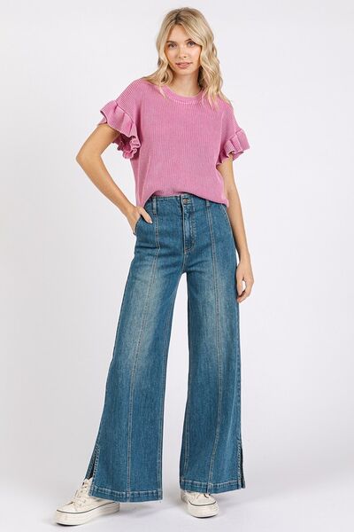 Mittoshop Medium Wash Seam Detail Wide Leg Denim Jeans - Pistols 'n Petticoats - #westernboutique# - #westernfashion#