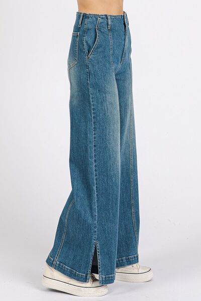 Mittoshop Medium Wash Seam Detail Wide Leg Denim Jeans - Pistols 'n Petticoats - #westernboutique# - #westernfashion#