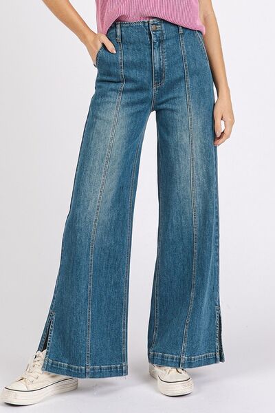 Mittoshop Medium Wash Seam Detail Wide Leg Denim Jeans - Pistols 'n Petticoats - #westernboutique# - #westernfashion#