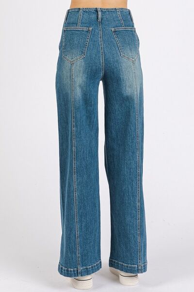 Mittoshop Medium Wash Seam Detail Wide Leg Denim Jeans - Pistols 'n Petticoats - #westernboutique# - #westernfashion#