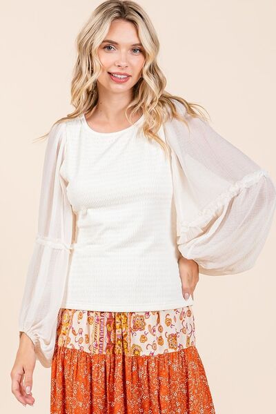 Mittoshop Mixed Media Textured Knit Chiffon Long Sleeve Top - Pistols 'n Petticoats - #westernboutique# - #westernfashion#