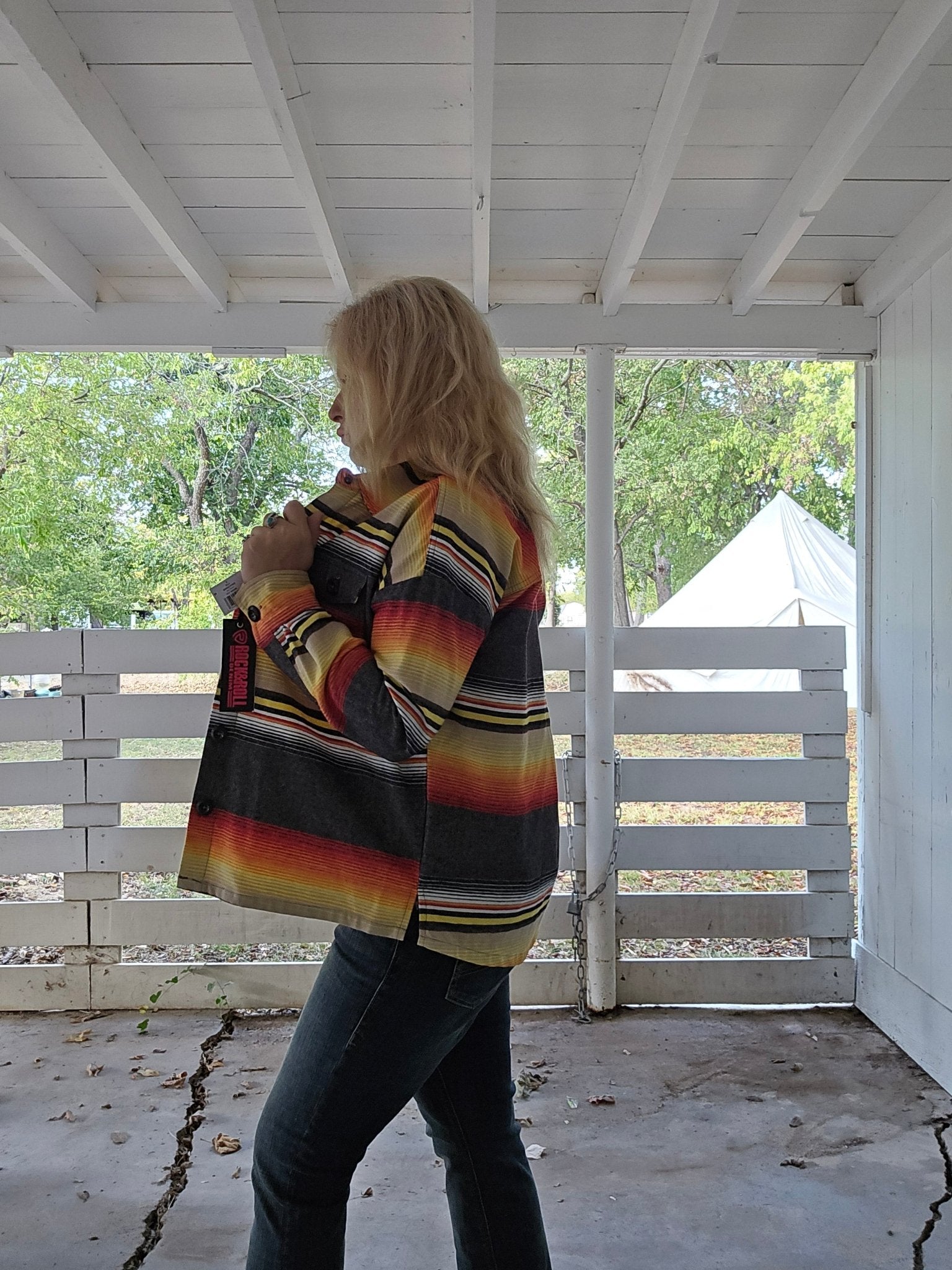 Native style stripped shacket - Pistols 'n Petticoats - #westernboutique# - #westernfashion#