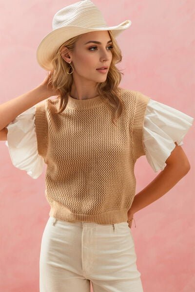 Oh Full Size Ruffled Round Neck Short Sleeve Sweater - Pistols 'n Petticoats - #westernboutique# - #westernfashion#