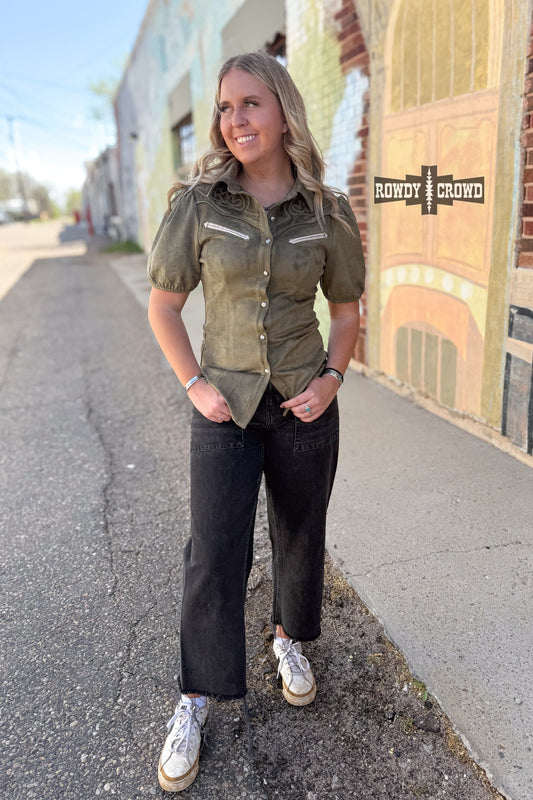 OLIVE - Calaboose Top - Pistols 'n Petticoats - #westernboutique# - #westernfashion#
