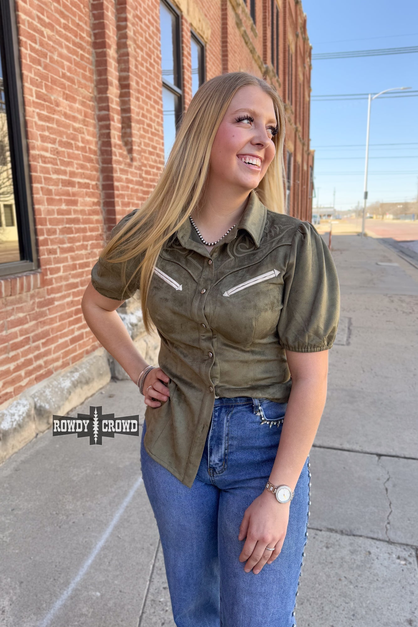 OLIVE - Calaboose Top - Pistols 'n Petticoats - #westernboutique# - #westernfashion#