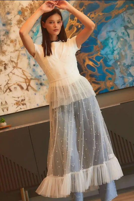 Pearl Ruffle See Through Mesh Dress - Pistols 'n Petticoats - #westernboutique# - #westernfashion#