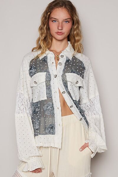 POL Eyelet Flower Pearl Detail Lace Patchwork Shirt - Pistols 'n Petticoats - #westernboutique# - #westernfashion#
