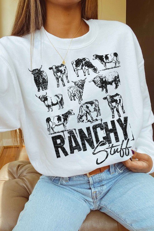 RANCHY STUFF COUNTRY FARM COW GRAPHIC SWEATSHIRT - Pistols 'n Petticoats - #westernboutique# - #westernfashion#
