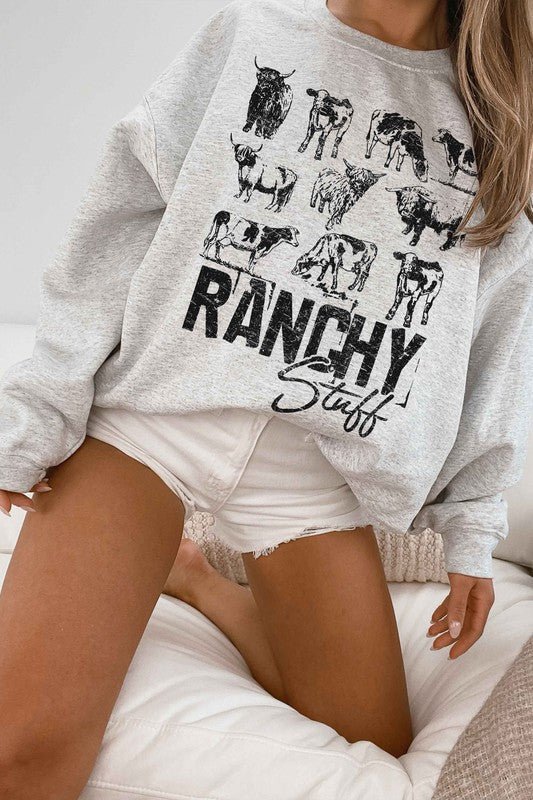 RANCHY STUFF COUNTRY FARM COW GRAPHIC SWEATSHIRT - Pistols 'n Petticoats - #westernboutique# - #westernfashion#