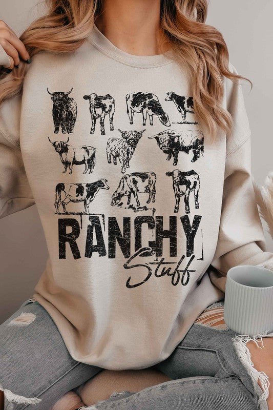 RANCHY STUFF COUNTRY FARM COW GRAPHIC SWEATSHIRT - Pistols 'n Petticoats - #westernboutique# - #westernfashion#