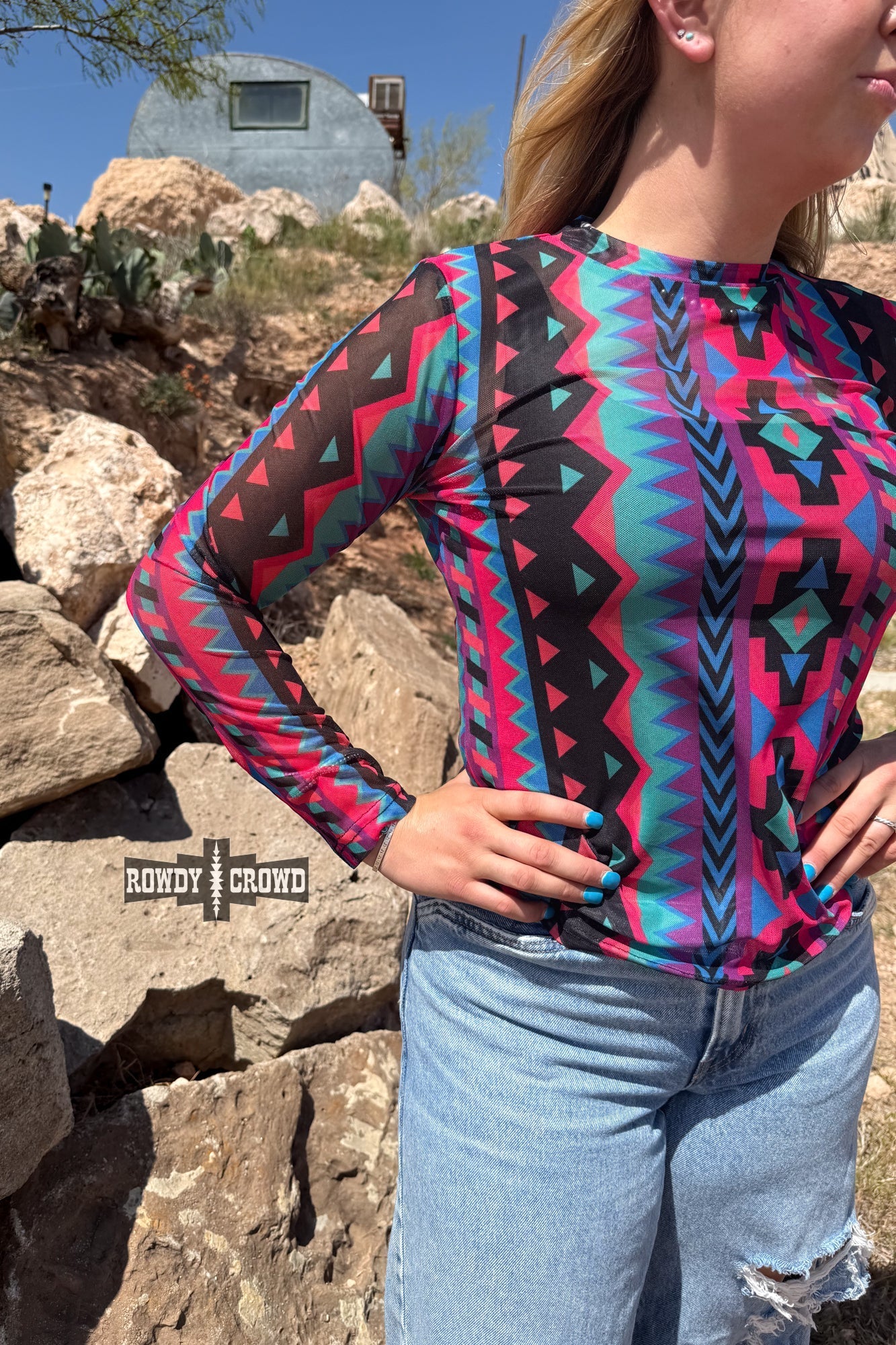 Retro Funk Mesh Top - Pistols 'n Petticoats - western boutique - womens western wear - western wear womens