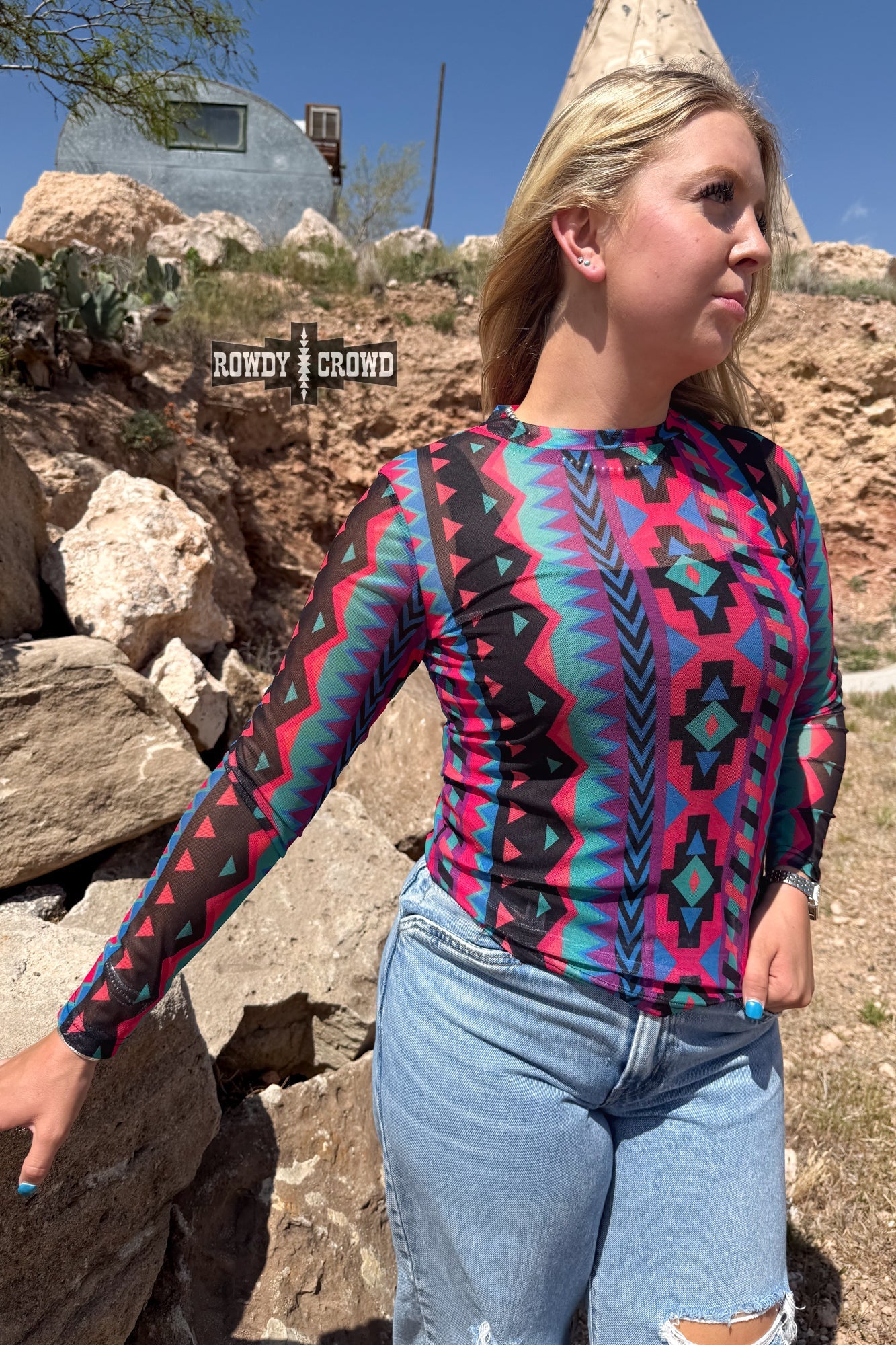 Retro Funk Mesh Top - Pistols 'n Petticoats - western boutique - womens western wear - western wear womens